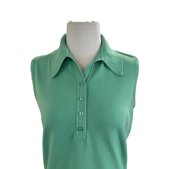 Vintage 70s Knitwear by DiFini Green Sleeveless Polo Retro Collar READ - Picture 2 of 6